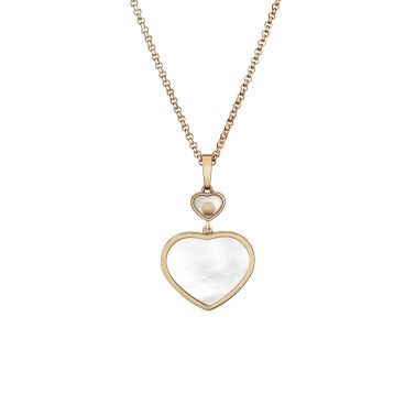 Chopard Happy Hearts necklace in rose gold, diamonds, and mother-of-pearl