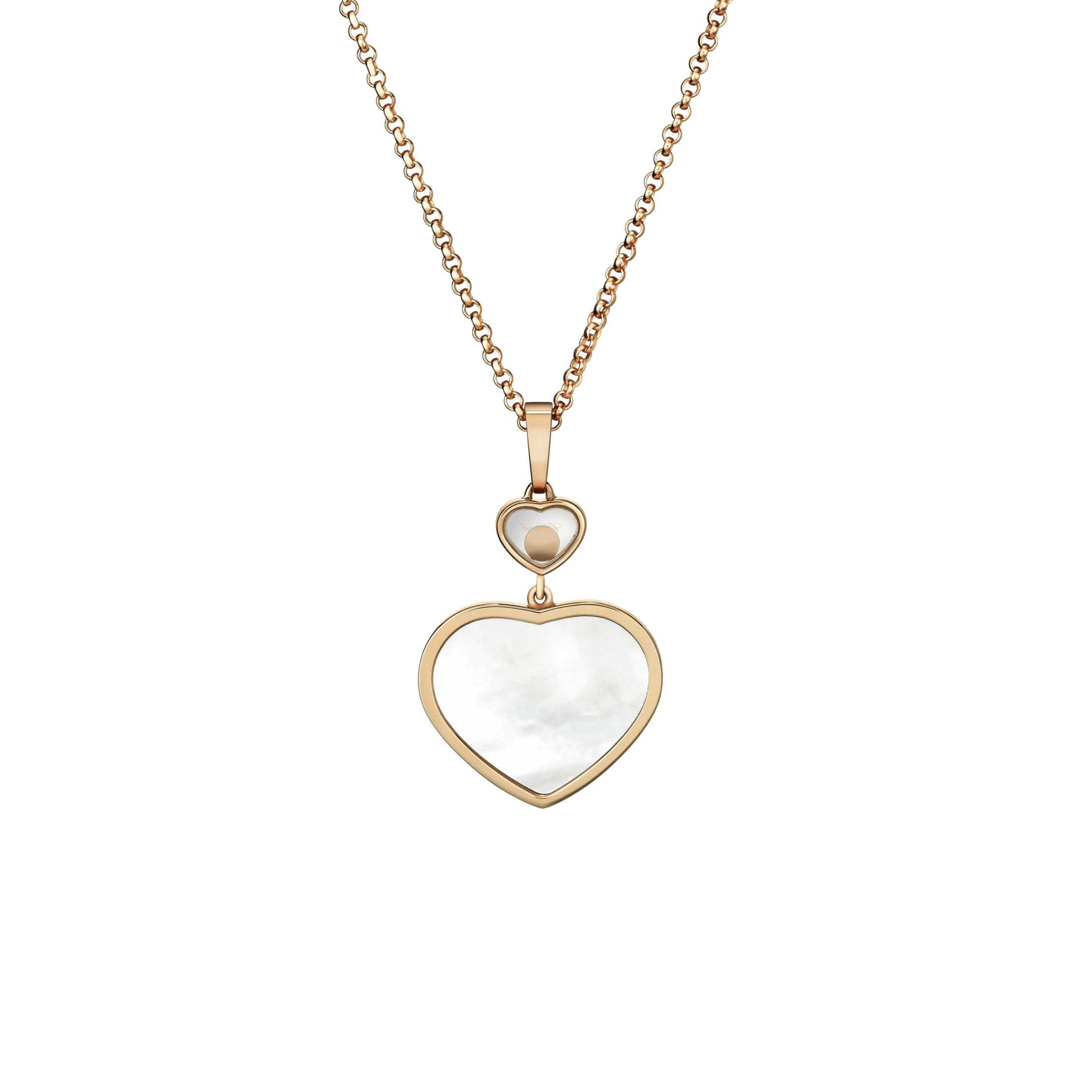 Chopard Happy Hearts necklace in rose gold, diamonds, and mother-of-pearl