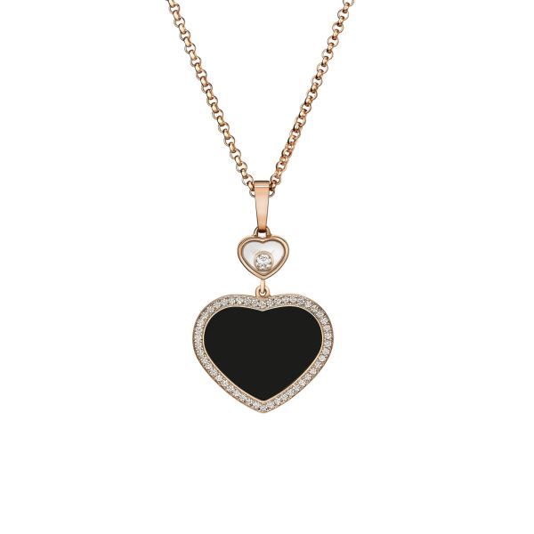 Chopard Happy Hearts necklace in rose gold, onyx, and diamonds