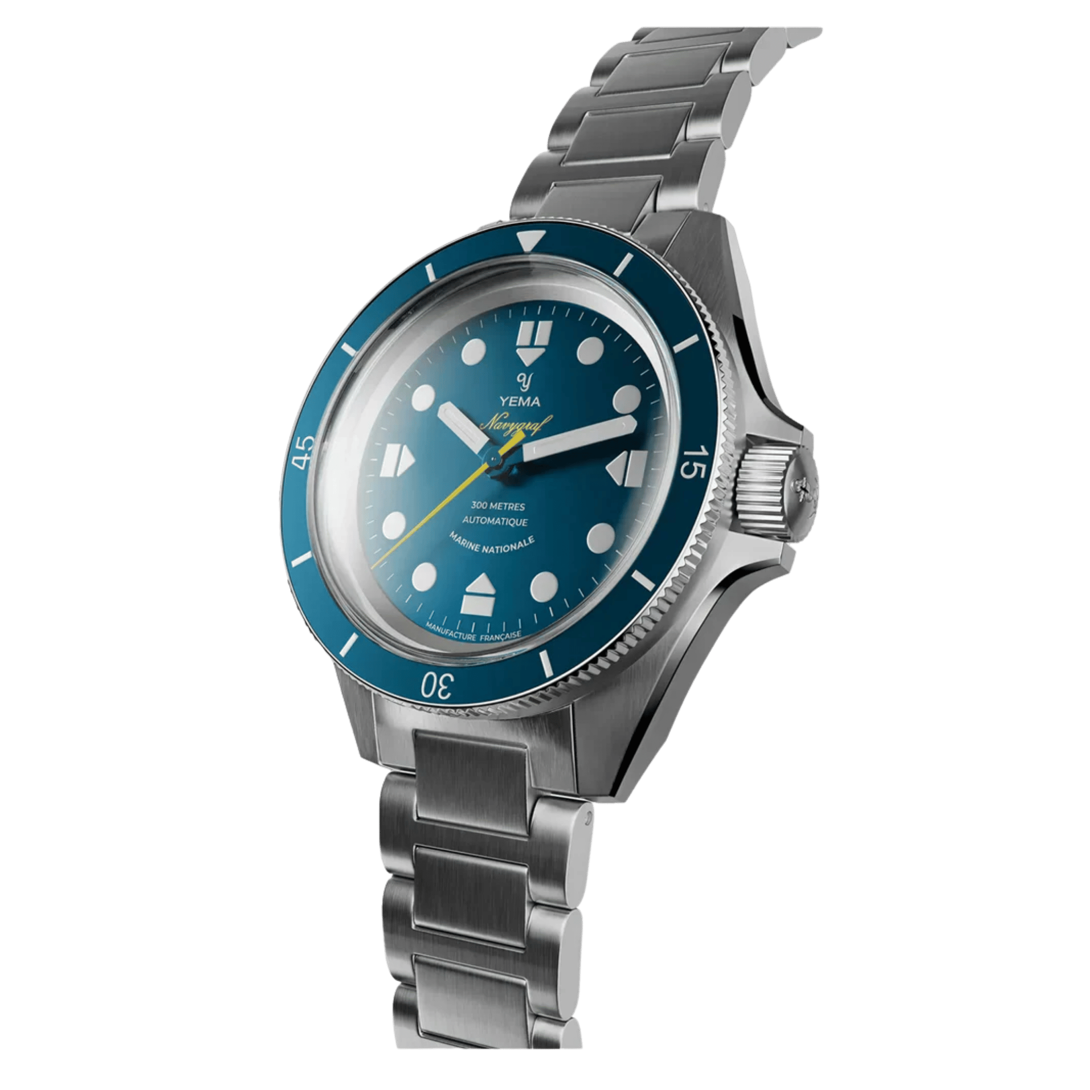 Yema Navygraf Marine Nationale CMM.10 automatic blue dial steel bracelet 39 mm