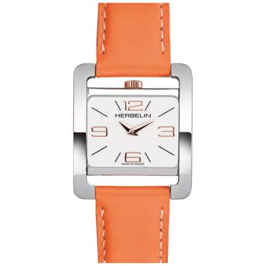 Montre Michel Herbelin V Avenue quartz cadran blanc bracelet cuir orange 25,5 x 19 mm