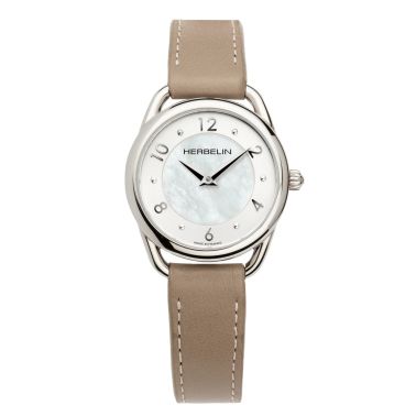 Michel Herbelin Equinoxe quartz mother of pearl dial and taupe leather strap 28 mm