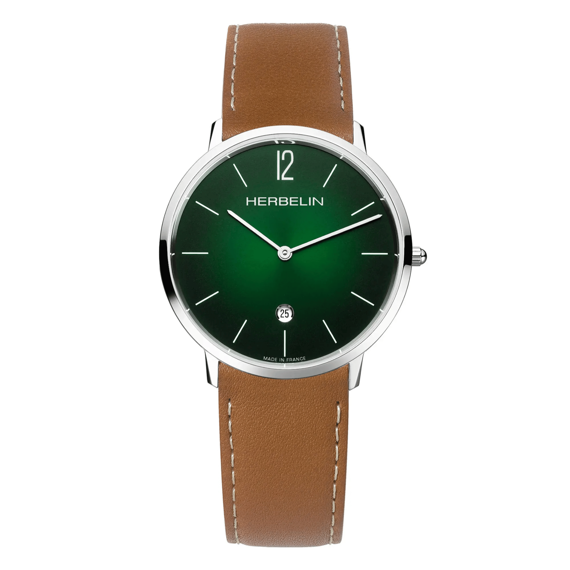 Montre Michel Herbelin City quartz cadran vert bracelet cuir brun 38,7 mm