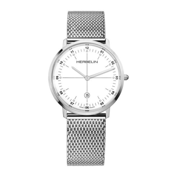 Michel Herbelin City quartz watch white dial stainless steel bracelet 38,70 mm