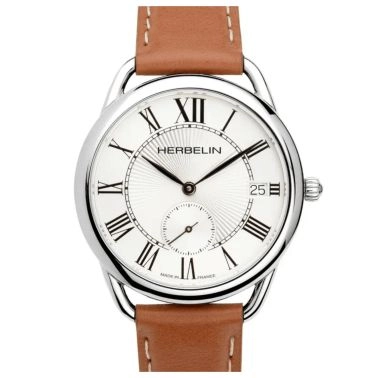 Montre Herbelin Inspiration quartz petite seconde cadran argenté bracelet cuir 40 mm