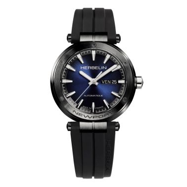 Montre Michel Herbelin Newport PVD noir automatique cadran bleu bracelet caoutchouc noir 42 mm