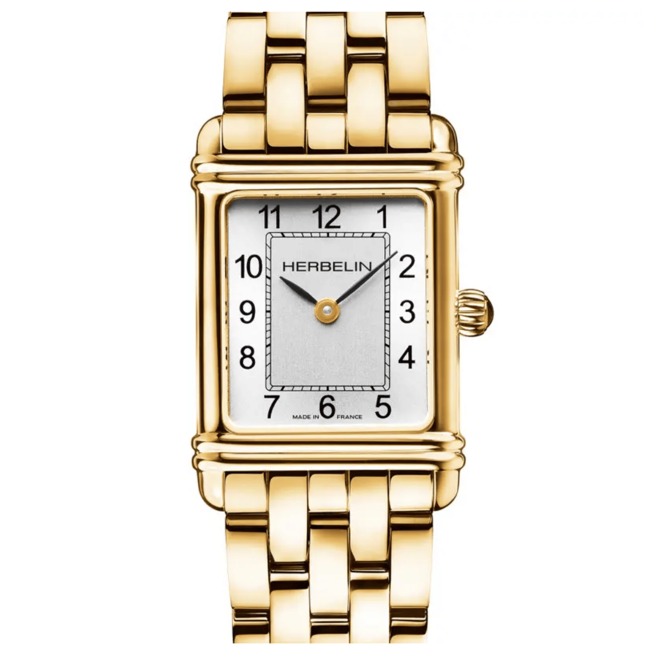Montre Michel Herbelin Art Déco quartz cadran argent index chiffres arabes bracelet acier PVD Or jaune 20,30 x 24,40 mm