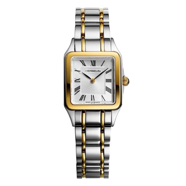 Michel Herbelin Luna quartz watch silver dial bicolor bracelet 24 mm