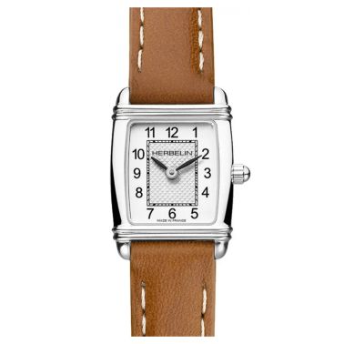 Montre Michel Herbelin Art Déco quartz chiffres arabes bracelet cuir brun