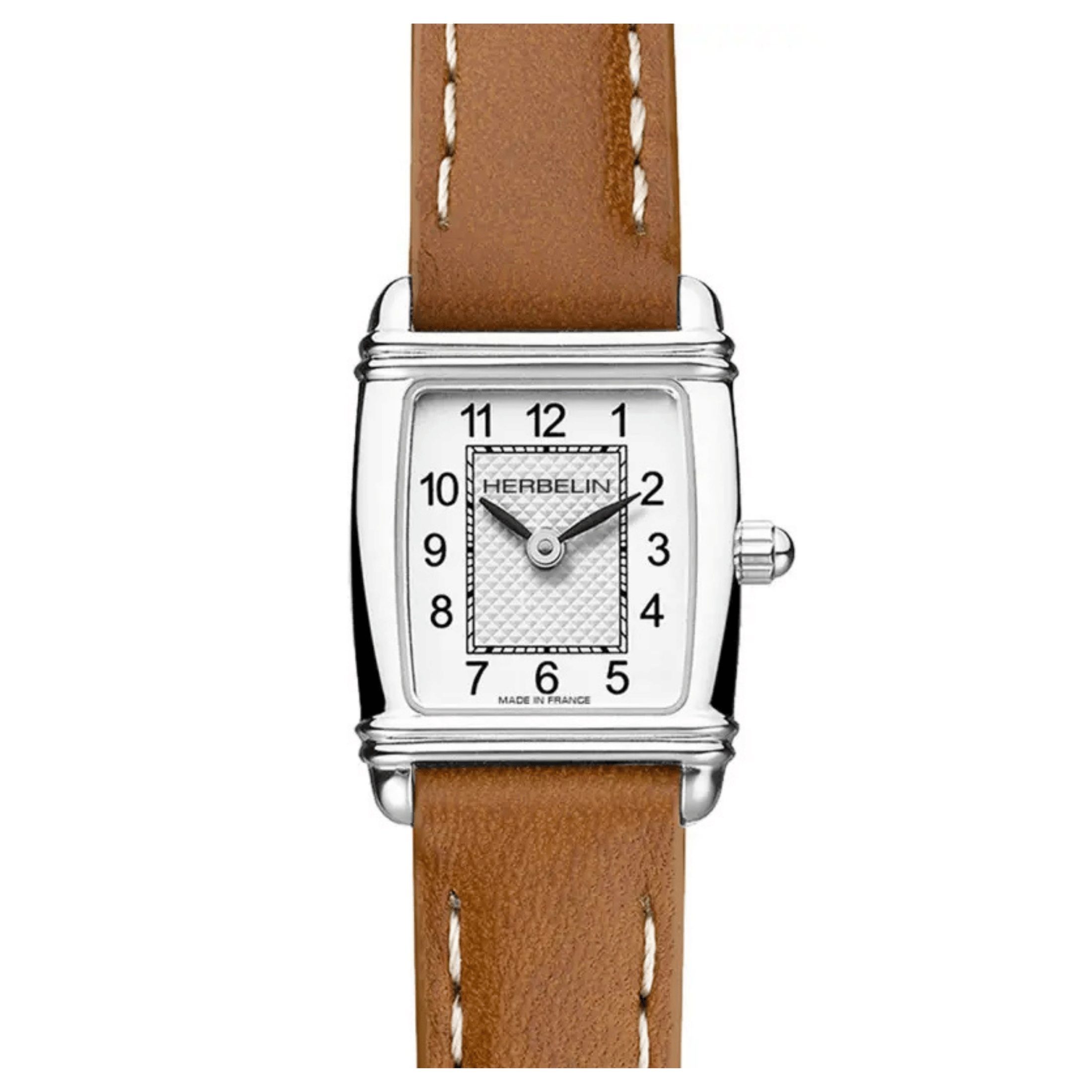 Montre Michel Herbelin Art Déco quartz chiffres arabes bracelet cuir brun