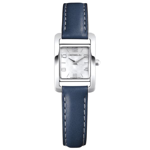 Montre Michel Herbelin 5ème Avenue quartz cadran nacre bracelet cuir bleu