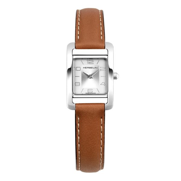 Montre Michel Herbelin 5ème Avenue quartz cadran argenté bracelet cuir brun
