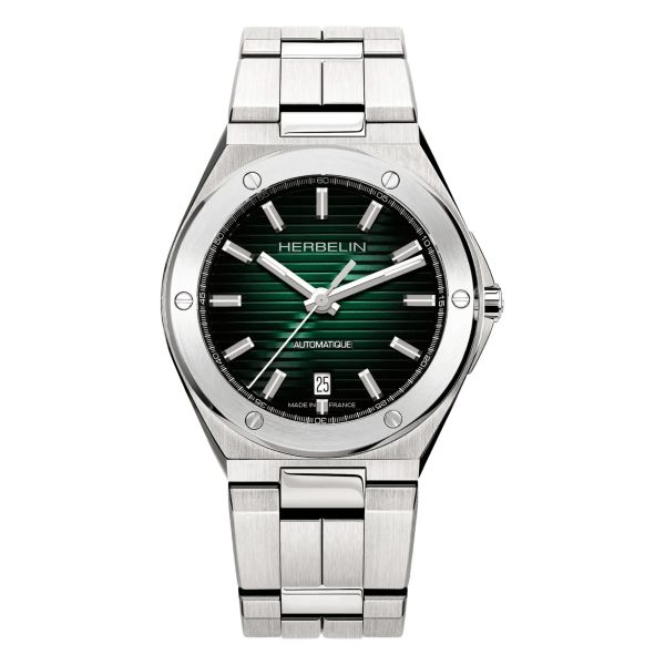 Montre Michel Herbelin Cap Camarat quartz cadran vert bracelet acier 40,5 mm