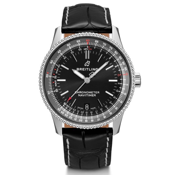Montre Breitling Navitimer 1 B17 automatique cadran noir bracelet croco noir 38 mm