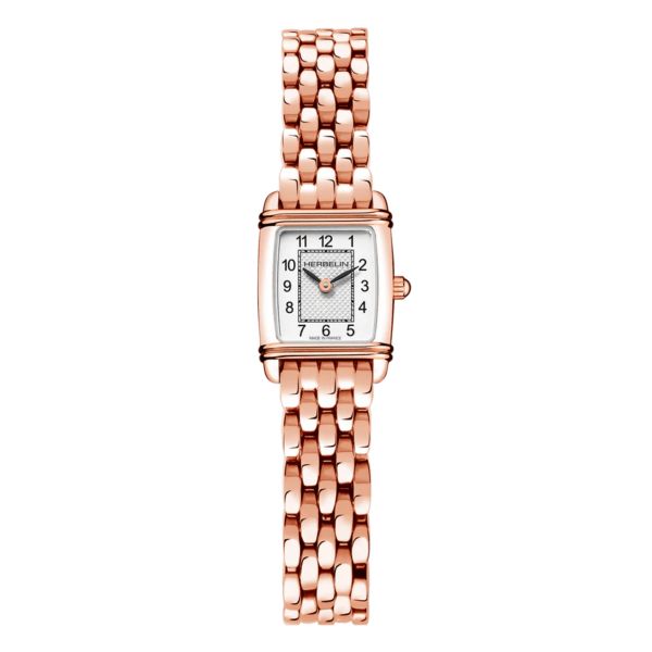 Montre Michel Herbelin Art Déco quartz cadran blanc chiffres arabes bracelet acier PVD or rose