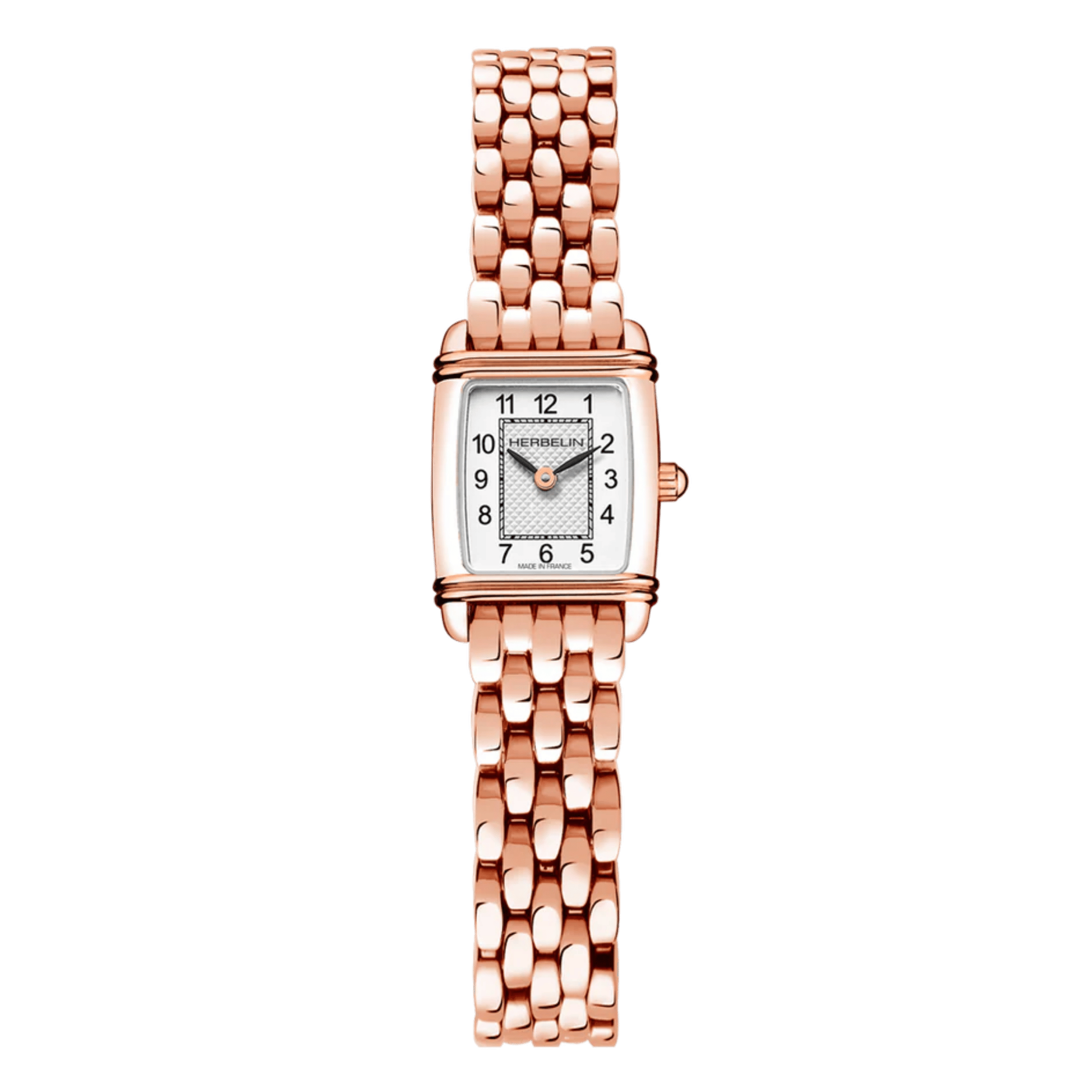 Montre Michel Herbelin Art Déco quartz cadran blanc chiffres arabes bracelet acier PVD or rose