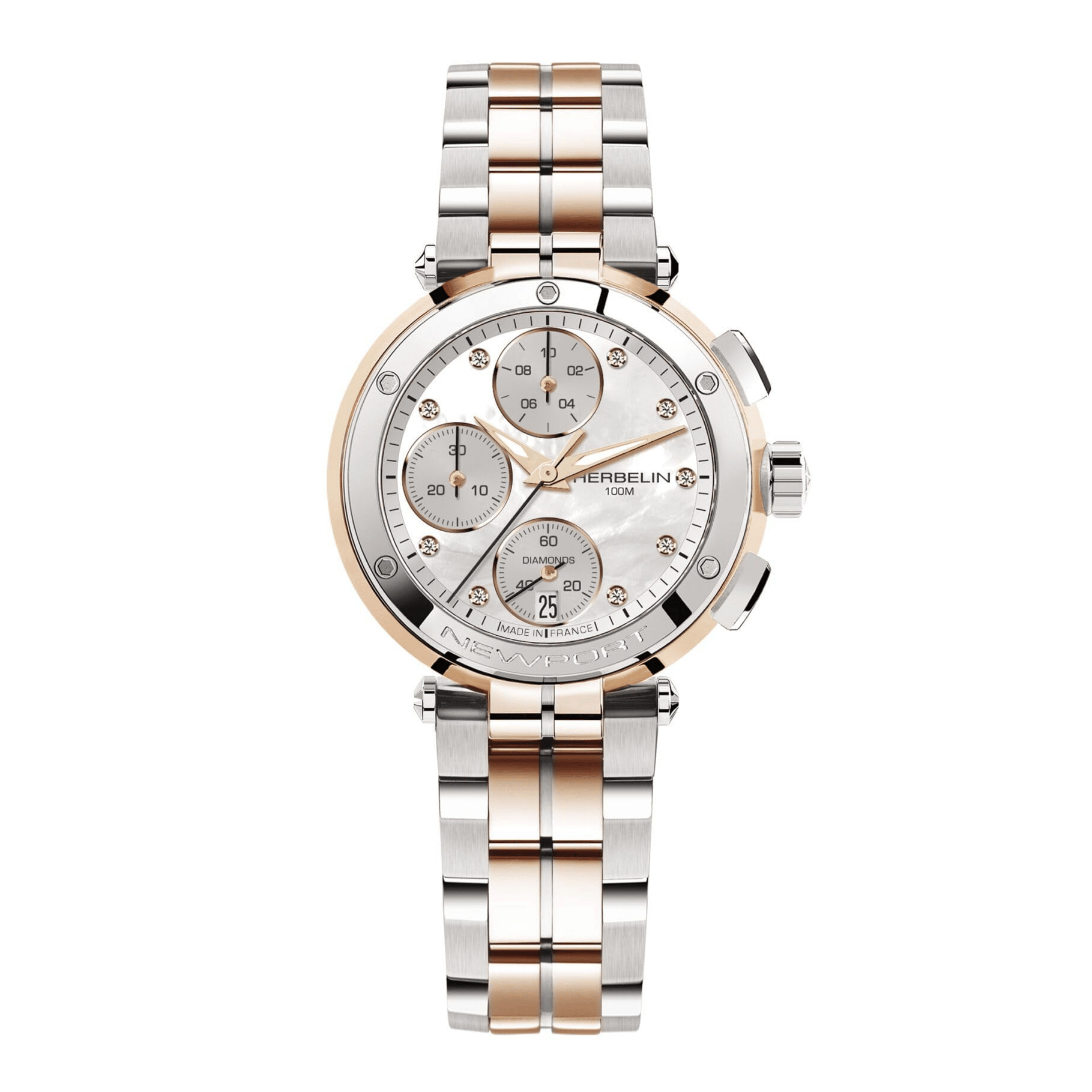 Michel Herbelin Newport quartz watch diamond bicolour bracelet 35mm