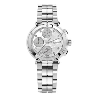 Michel Herbelin Newport Chronograph quartz watch mother-of-pearl dial stainless steel bracelet 35 mm