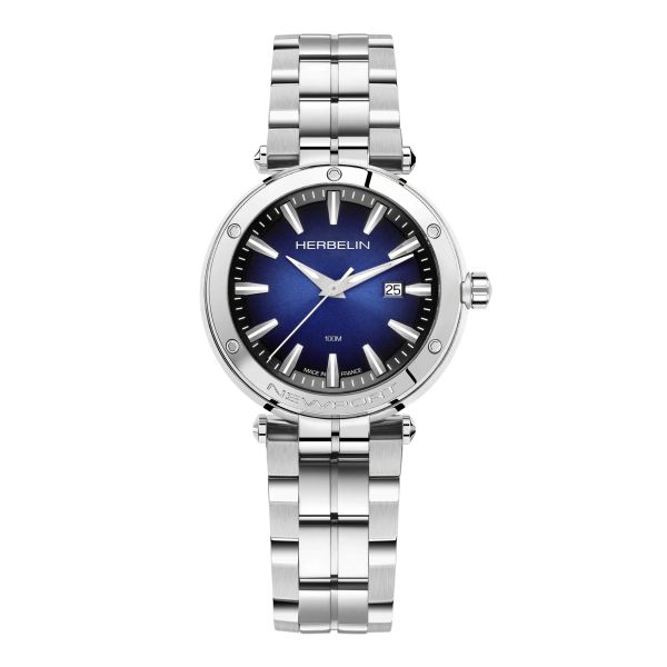 Montre Michel Herbelin Newport quartz cadran bleu bracelet acier 34,5 mm