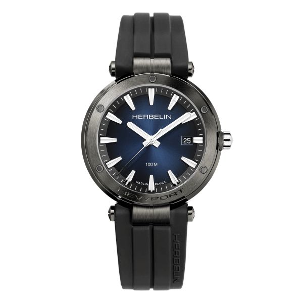 Montre Michel Herbelin Newport quartz cadran bleu bracelet caoutchouc noir 40,5 mm