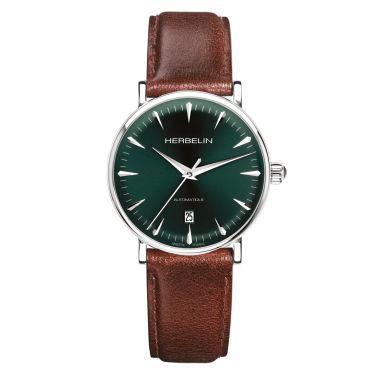 Herbelin Inspiration automatic green dial brown leather strap 40 mm