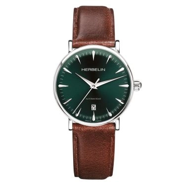 Montre Herbelin Inspiration automatique cadran vert bracelet cuir marron 40 mm