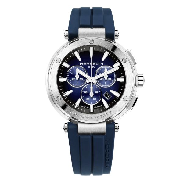 Montre Michel Herbelin Newport Chrono quartz cadran bleu bracelet caoutchouc bleu 43 mm