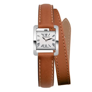 Montre Michel Herbelin 5ème Avenue quartz cadran blanc bracelet cuir double tour marron