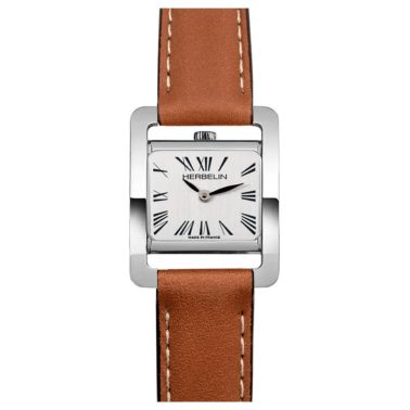 Montre Michel Herbelin 5ème Avenue quartz cadran blanc bracelet cuir marron