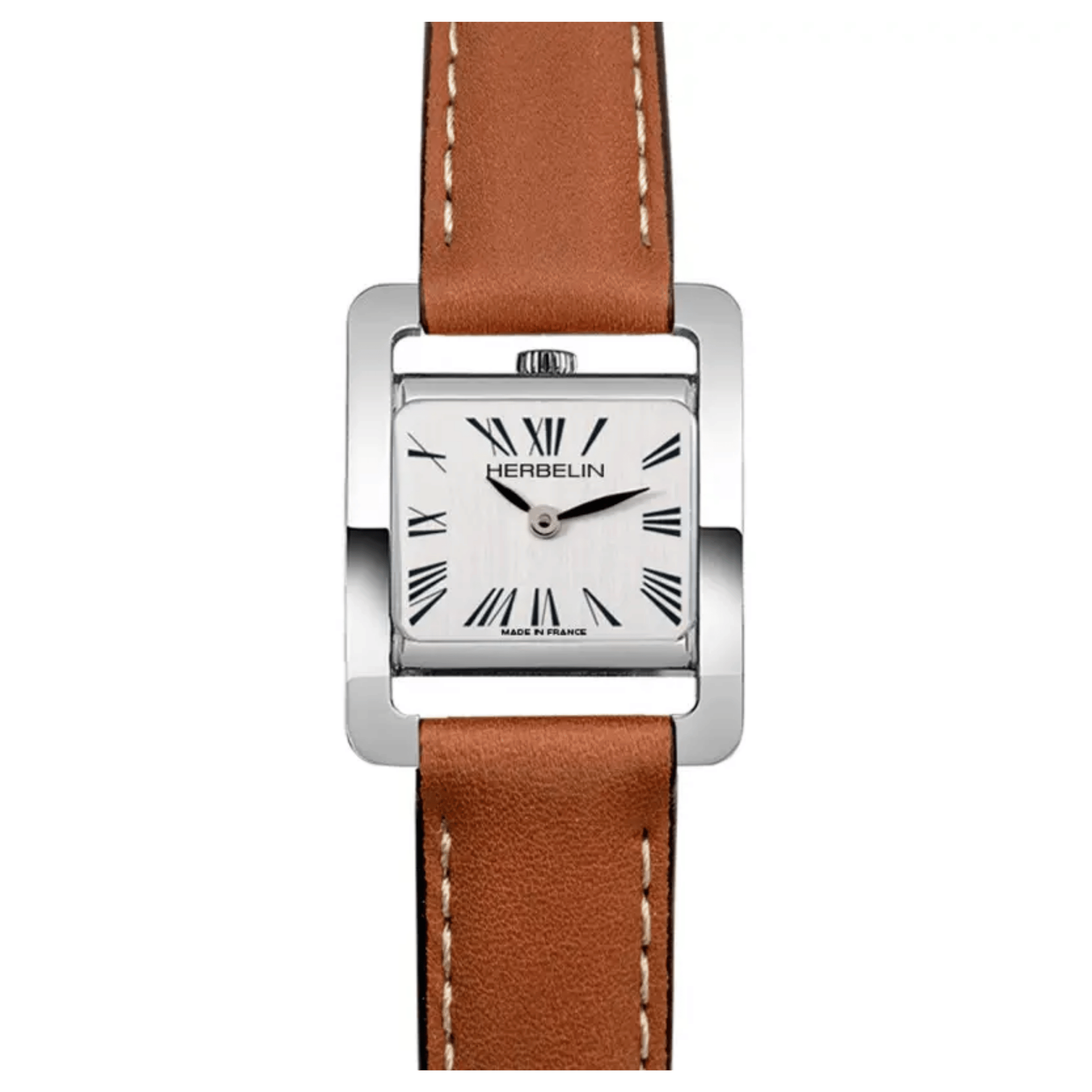 Montre Michel Herbelin 5ème Avenue quartz cadran blanc bracelet cuir marron