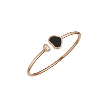 Bracelet jonc Chopard Happy Hearts en or rose, diamant et onyx
