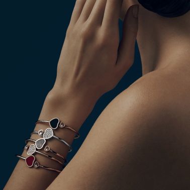 Bracelet jonc Chopard Happy Hearts en or rose, diamant et onyx