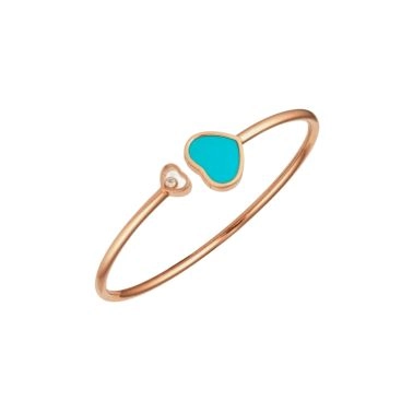 Chopard Happy Hearts bangle bracelet in rose gold, diamonds, and turquoise