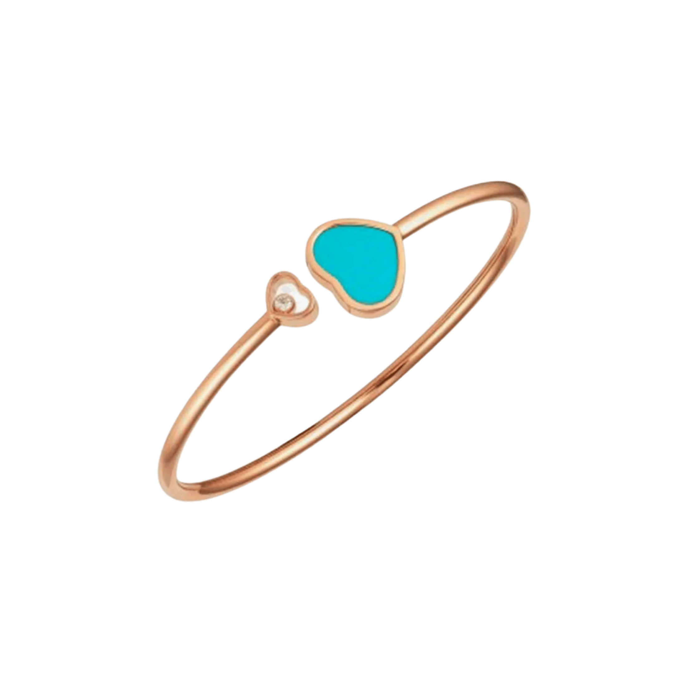 Bracelet jonc Chopard Happy Hearts en or rose, diamant et turquoise