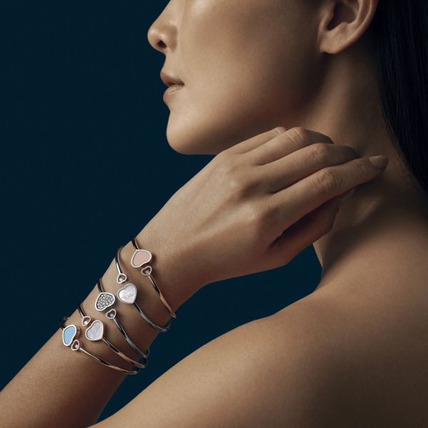 Bracelet jonc Chopard Happy Hearts en or rose, diamant et turquoise