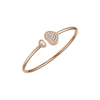 Bracelet jonc Chopard Happy Hearts en or rose et pavage de diamants