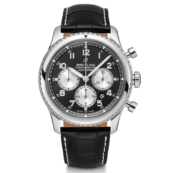 Montre Breitling Navitimer 8 B01 chronograph cadran noir bracelet croco noir 43 mm