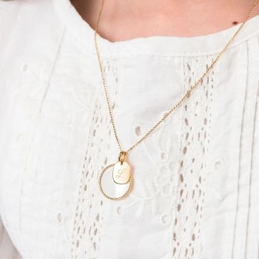 Lepage Colette Lune Perlée medal in yellow gold and white mother-of-pearl