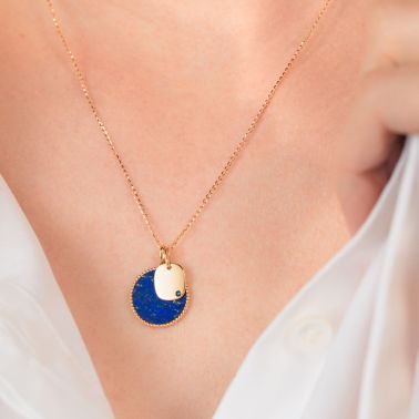 Lepage Colette Lune Perlée yellow gold and lapis lazuli medal
