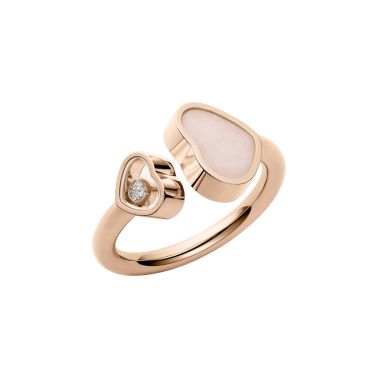 Chopard Happy Hearts ring in rose gold, diamonds, and pink opal