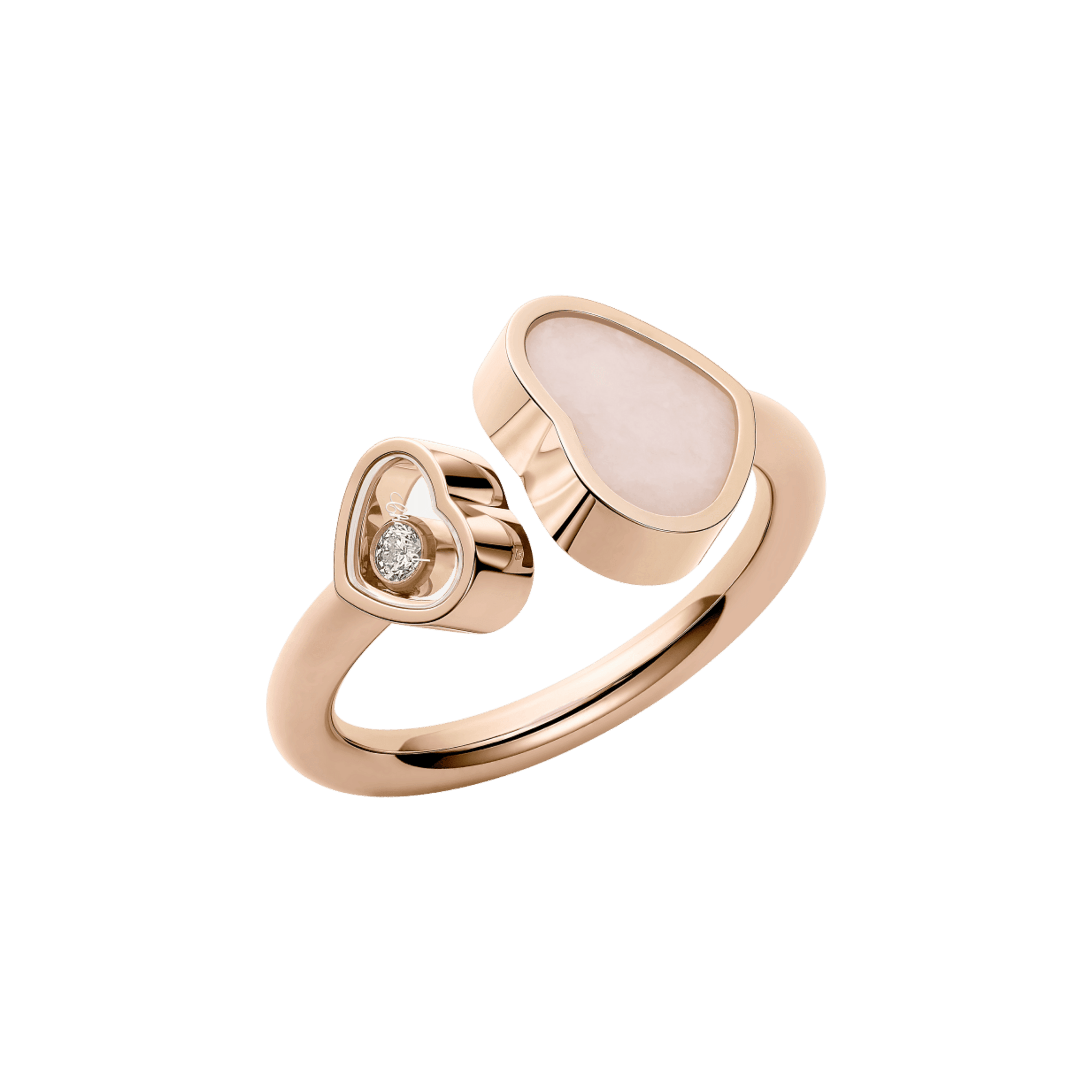 Chopard Happy Hearts ring in rose gold, diamonds, and pink opal
