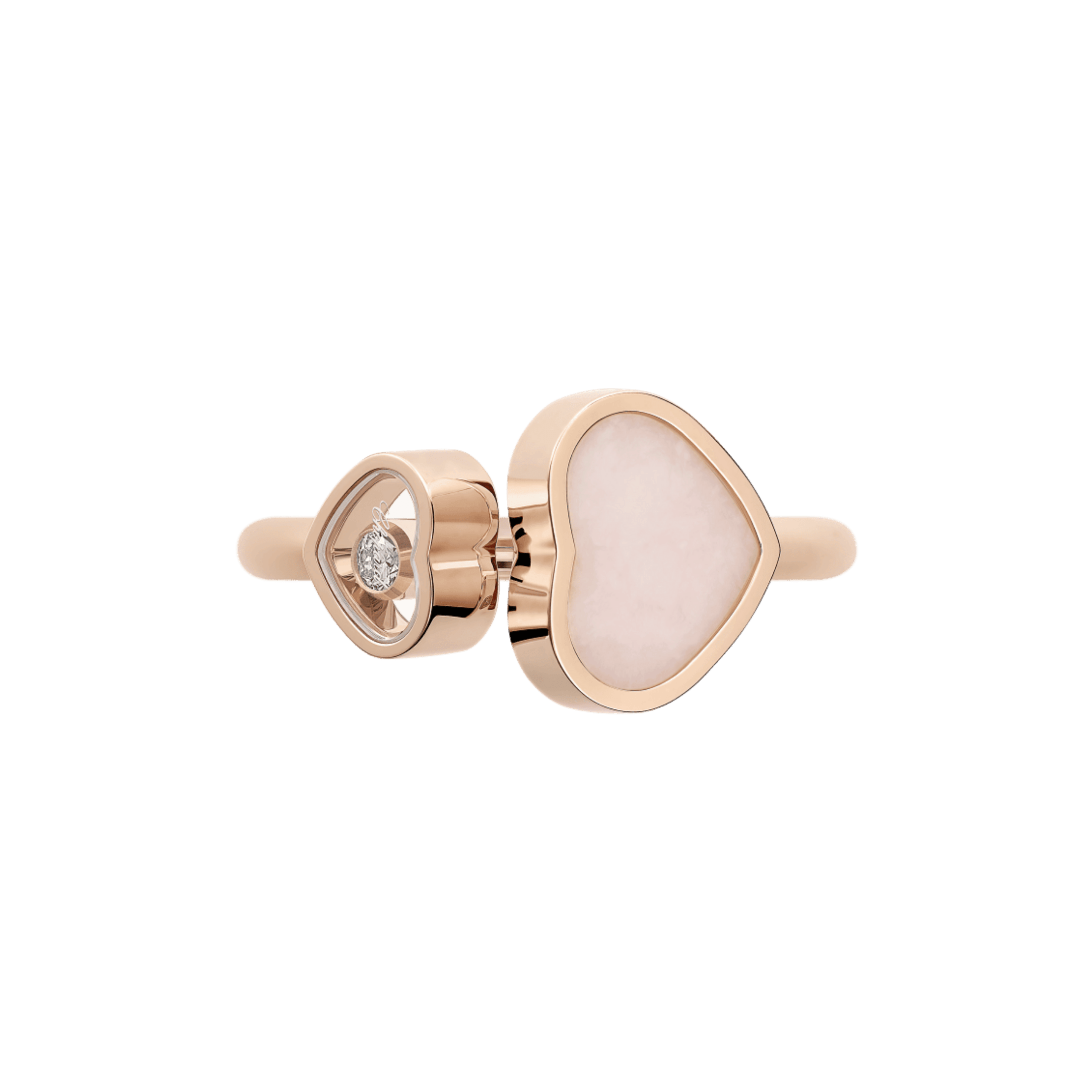 Chopard Happy Hearts ring in rose gold, diamonds, and pink opal