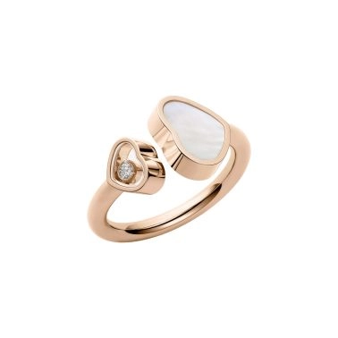 Chopard Happy Hearts ring in rose gold, diamonds, and mother-of-pearl