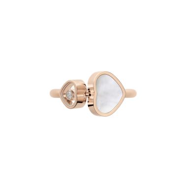 Chopard Happy Hearts ring in rose gold, diamonds, and mother-of-pearl
