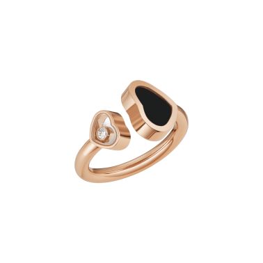 Chopard Happy Hearts ring in rose gold, diamonds, and onyx