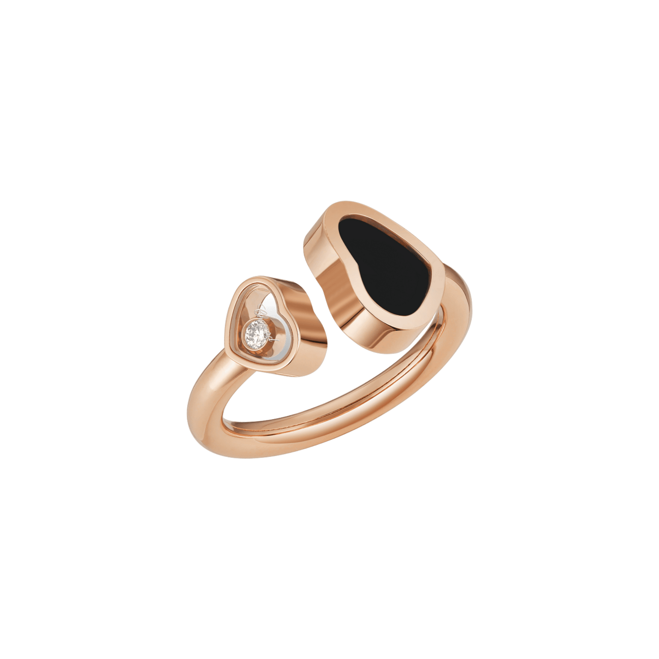 Chopard Happy Hearts ring in rose gold, diamonds, and onyx