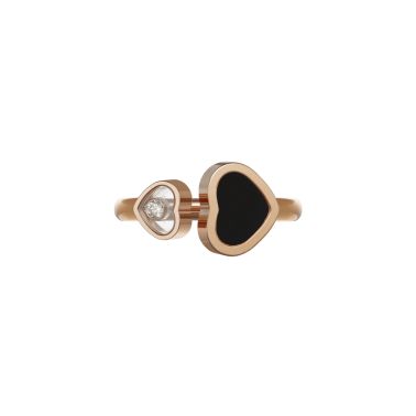 Chopard Happy Hearts ring in rose gold, diamonds, and onyx