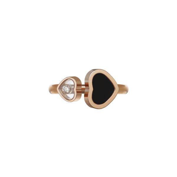 Chopard Happy Hearts ring in rose gold, diamonds, and onyx