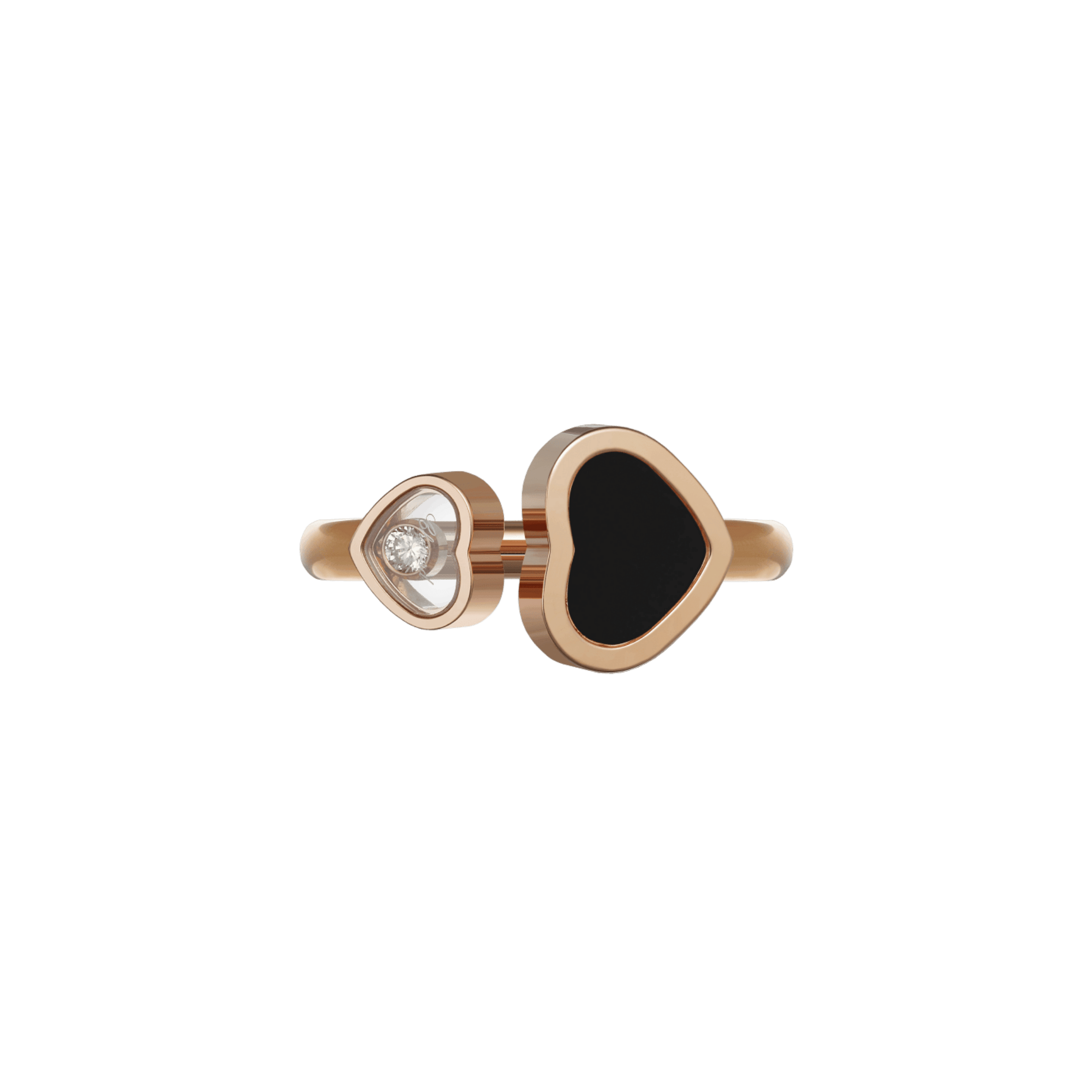 Chopard Happy Hearts ring in rose gold, diamonds, and onyx
