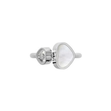 Chopard Happy Hearts ring in white gold, diamonds, and mother-of-pearl